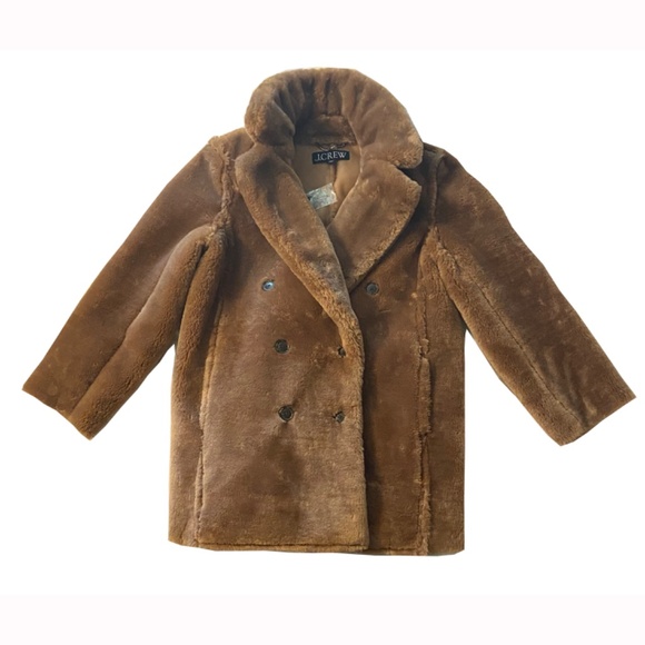 NWT Woman’s J Crew Faux Fur Teddy Bear Brown Pea Coat, Size Small - Picture 3 of 9